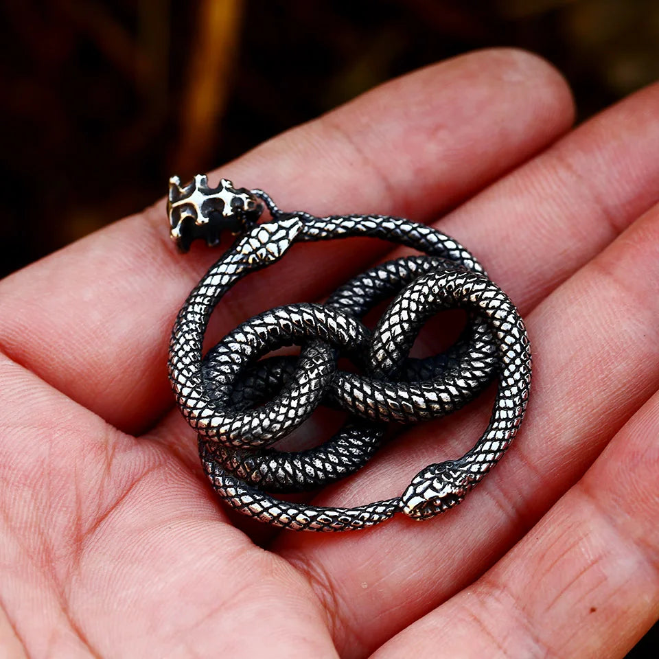 Three Heads Snake Pendant Necklace
