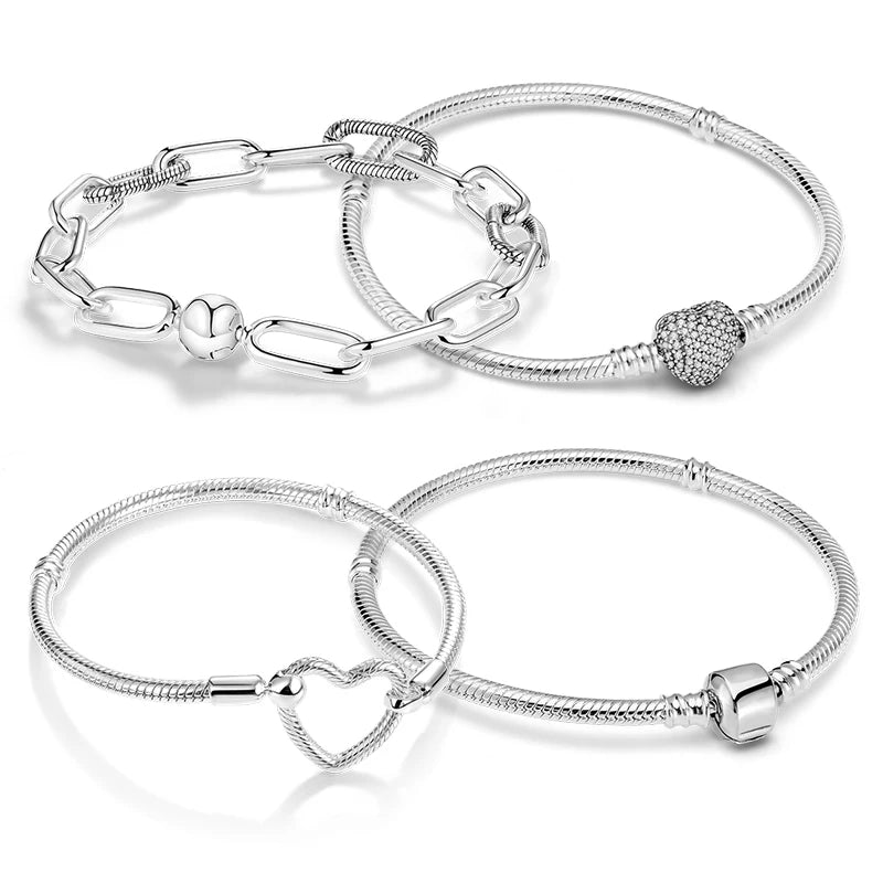 Pulseras de mujer de plata de ley 925 con forma de corazón, pulsera con abalorios, pulsera de moda para mujer, regalo de joyería