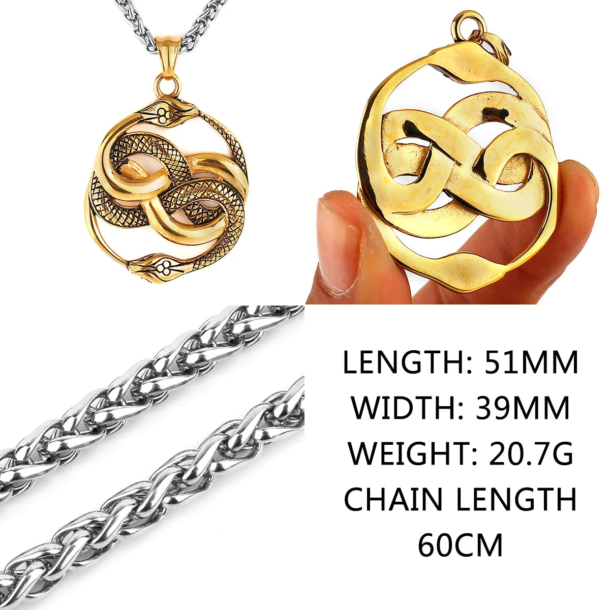 Pendentif rétro double serpent unisexe mode personnalité animal serpent 316L acier inoxydable pendentif collier bijoux cadeau en gros