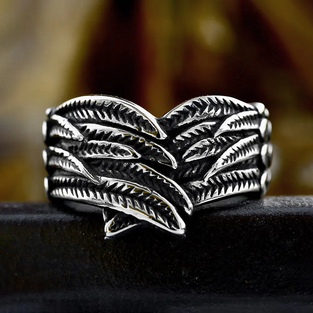New Vintage Double Feather Rings For Men Women 316L Stainless Steel Punk Hip Hop Fashion Creative Couple Jewelry Dropshipping