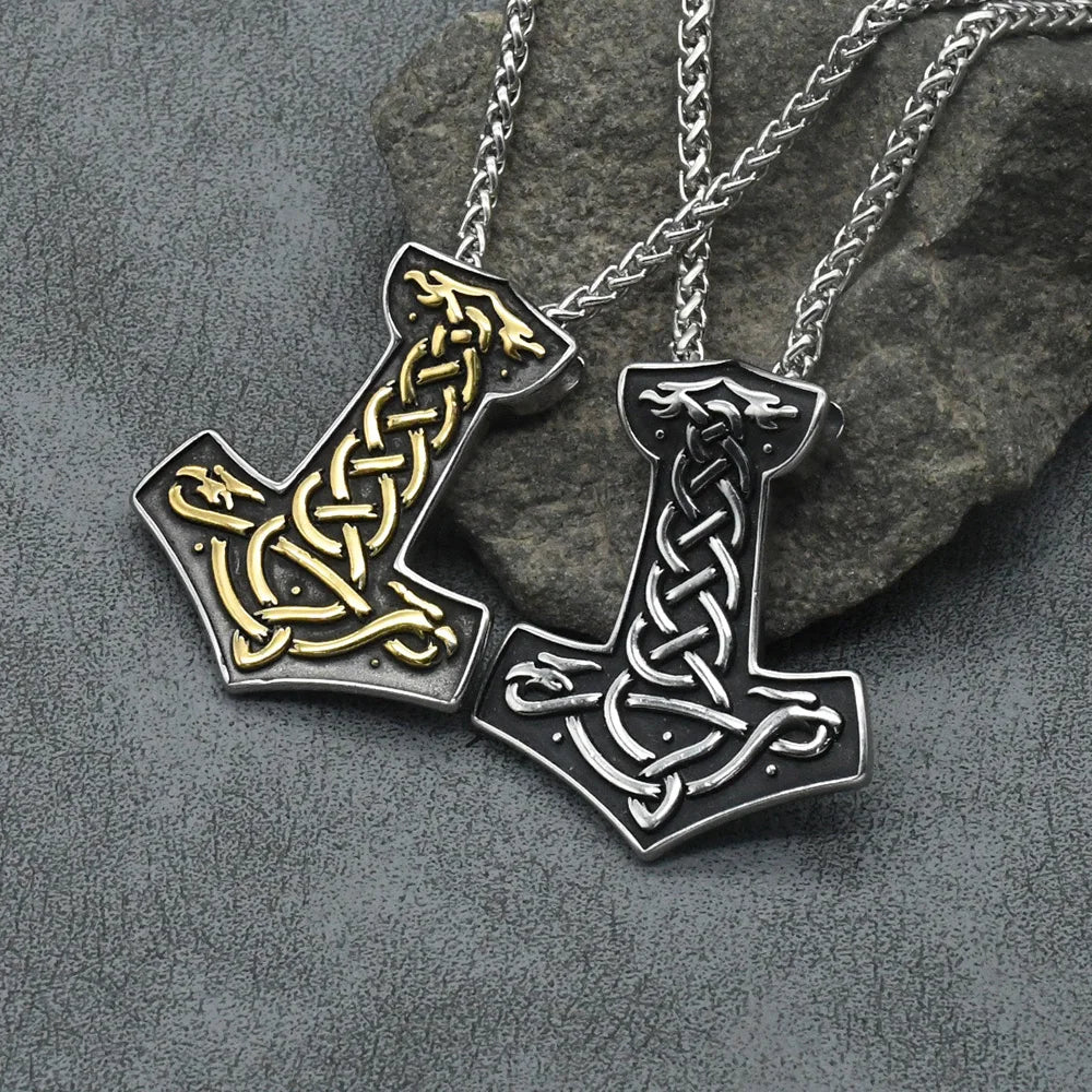 Norse Viking Thor's Hammer Mjolnir Scandinavian Rune Amulet Necklace Stainless Steel Chain Odin raven Anchor Pendant Male Jewelr