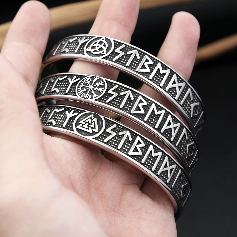 Vintage Nordic Vikings Compass Bracelet 316L Stainless Steel Viking Runes Cuff Bangles For Men Women Fashion Amulet Jewelry Gift