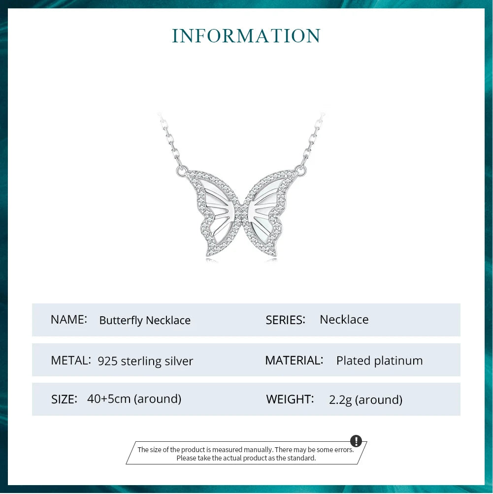 Sterling Silver Butterfly Pendant Necklace for Women Birthday Christmas Gift Pave Setting CZ Fine Jewelry BSN293 - Madeinsea©