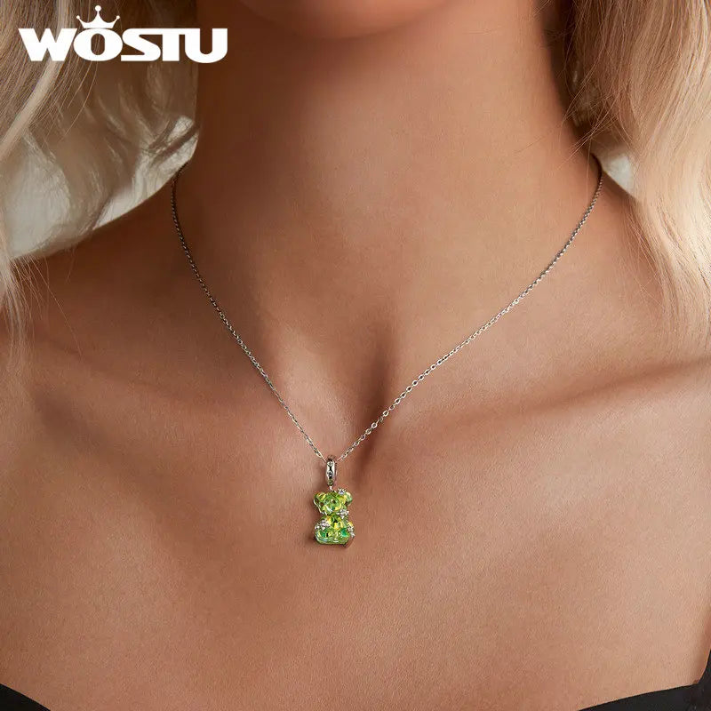 WOSTU Real 925 Sterling Silver Dreamy Bear Pendant Bracelet Original DIY Animal Fine Jewelry For Women Girl Daily Party Gift