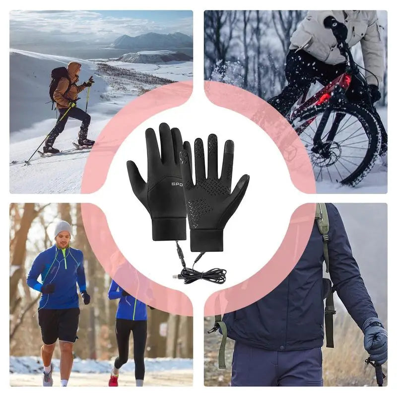 USB Heated Gloves Waterproof Touchscreen Winter Snowboard Gloves Hand Warmer Outdoor Fishing Skiing Motorcycle Bicycle Glove