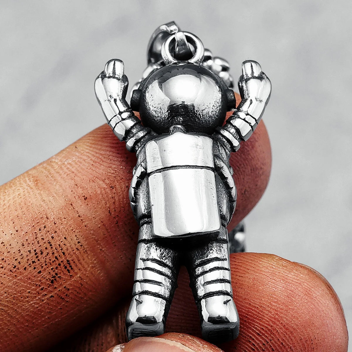 Cheering Astronaut Necklaces Stainless Steel Raising Hand Cute Hip Hop Rap Pendants Chain Party for Friend Couple Jewelry Gift