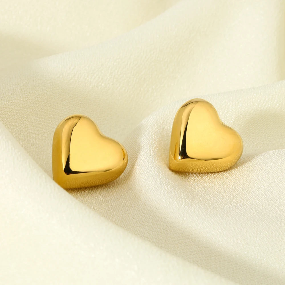 Dainty 19mm Heart Post Earrings Waterproof Stainless Steel Metal Gold Color Smooth Lovely Stud Earring Fashion Jewelry Gift