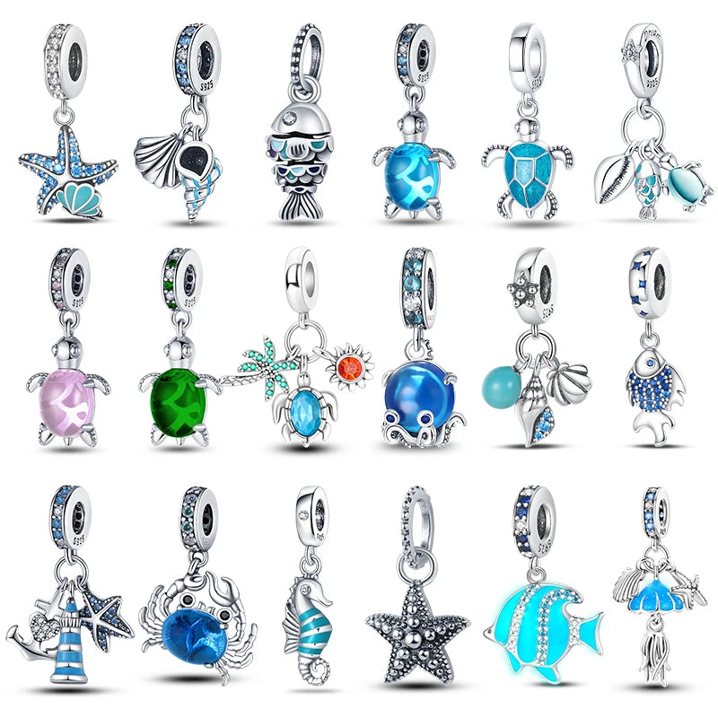 100% Real 925 Sterling Silver Ocean Series Turtle Crab Mermaid Charms Beads Fit Original Pandora Bracelets Bangles Jewelry Gifts