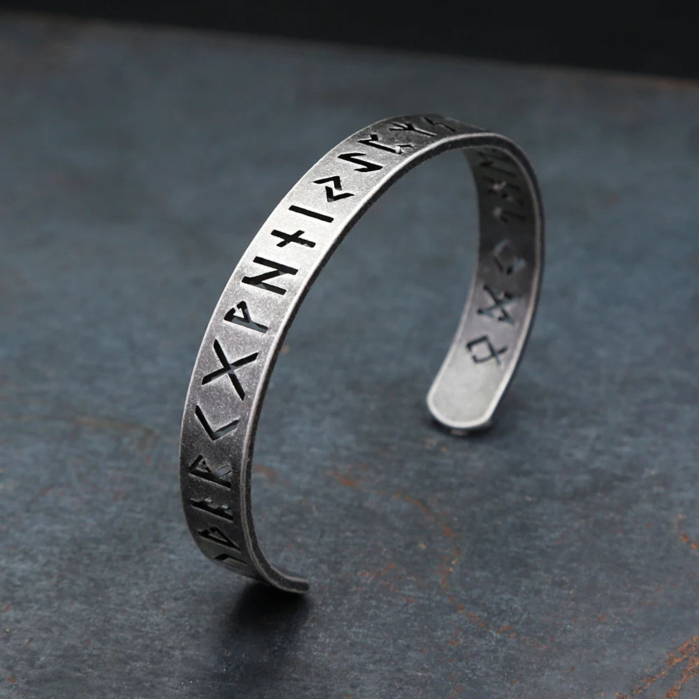 Nordic Vintage Hollow Viking Runes Bracelets For Men Women Stainless Steel Vikings Letter Amulet Cuff Bangles Fashion Jewelry