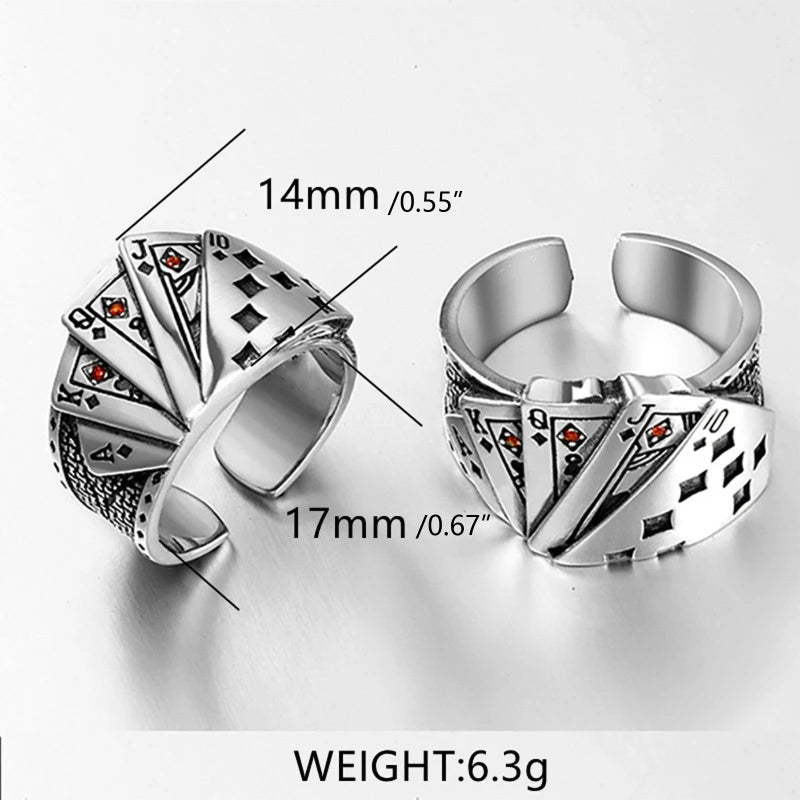 Cool  Playing Cards Finger Ring Open Adjustable Ring Hip Hop Lucky Spade Band Ring Minimalist Jewelry Gifts for Men