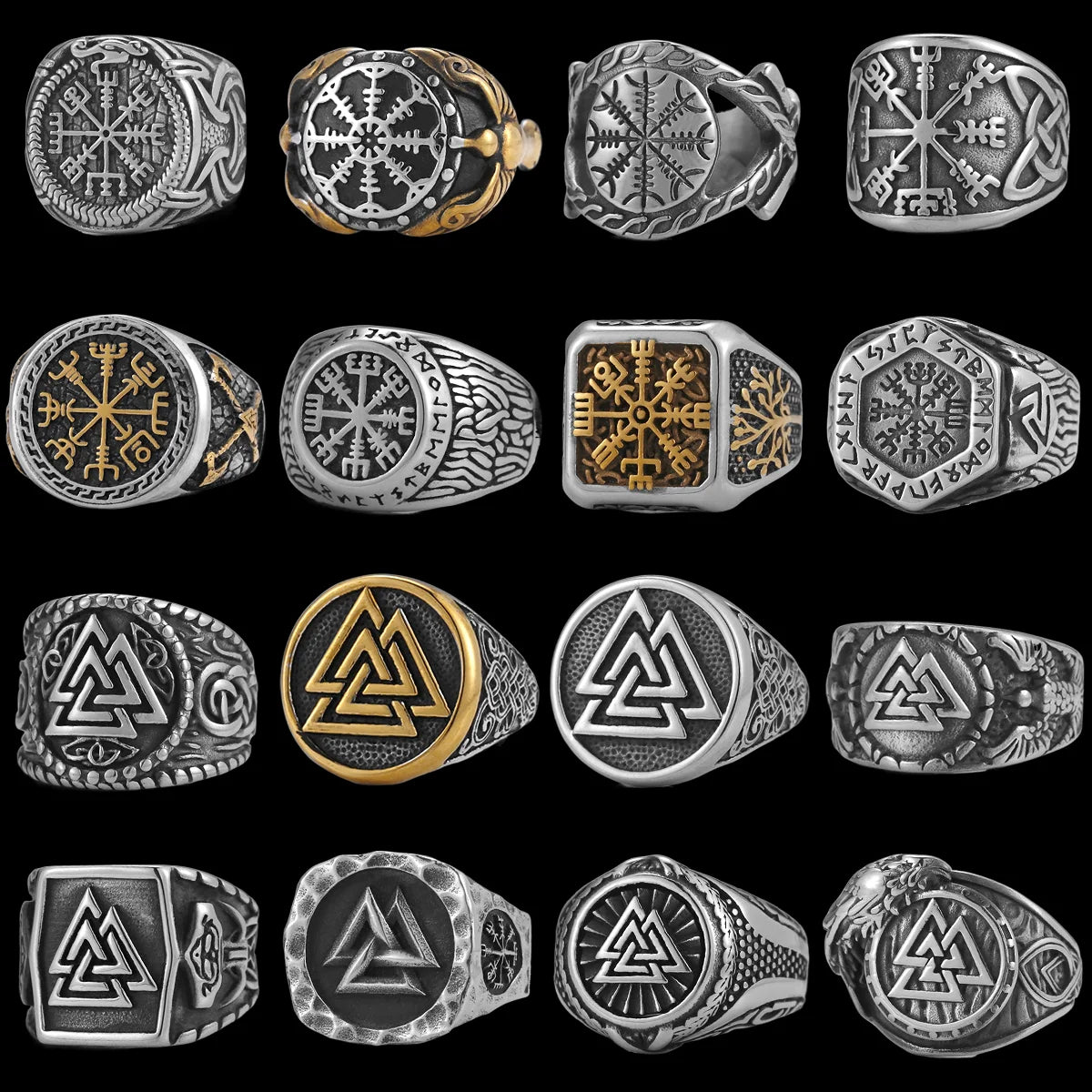 Vintage-Ring aus Edelstahl mit Wikinger-Amulett, nordischer Kompass, Runen, Ringe für Männer und Frauen, Teenager, Schmuck in verschiedenen Stilen, Geschenk für den Freund