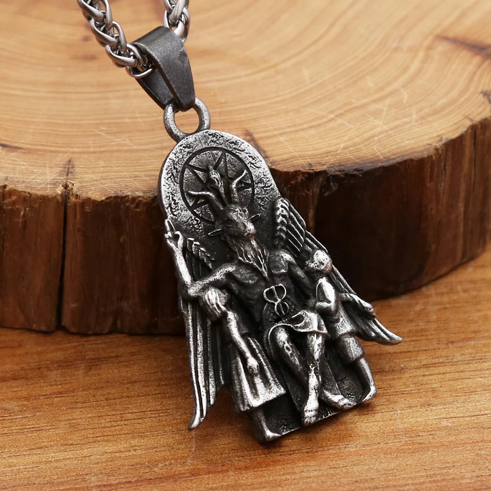 Gothic Vintage Stainless Steel Lucifer Satanic Signet Pendant Necklaces For Men Fashion Punk Anubis Necklace Party Jewelry Gifts