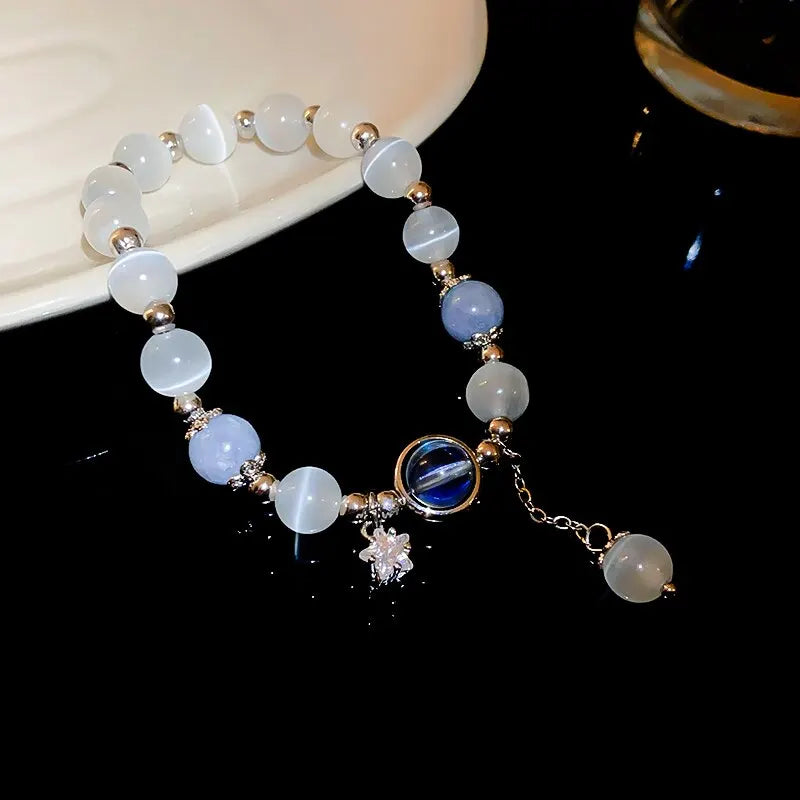 Blue Purple Color Opal Stone Bracelet For Women Girls Shiny Crystal Bracelets Moon Star Pendant Bangles Wristband Jewelry