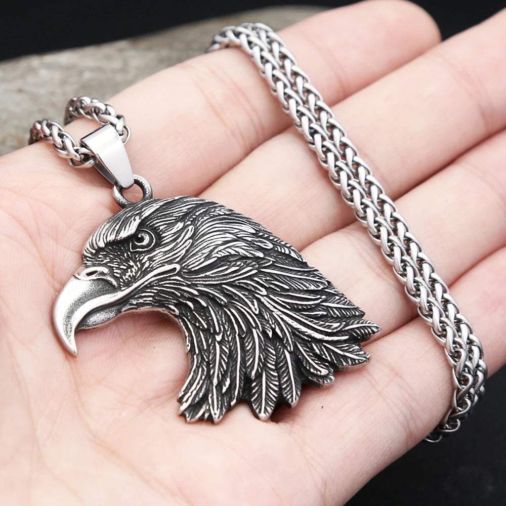 Gothic Vintage Eagle Head Pendant Necklaces For Men Women 316L Stainless Steel Fashion Punk Flag Statue of Liberty Jewelry Gifts