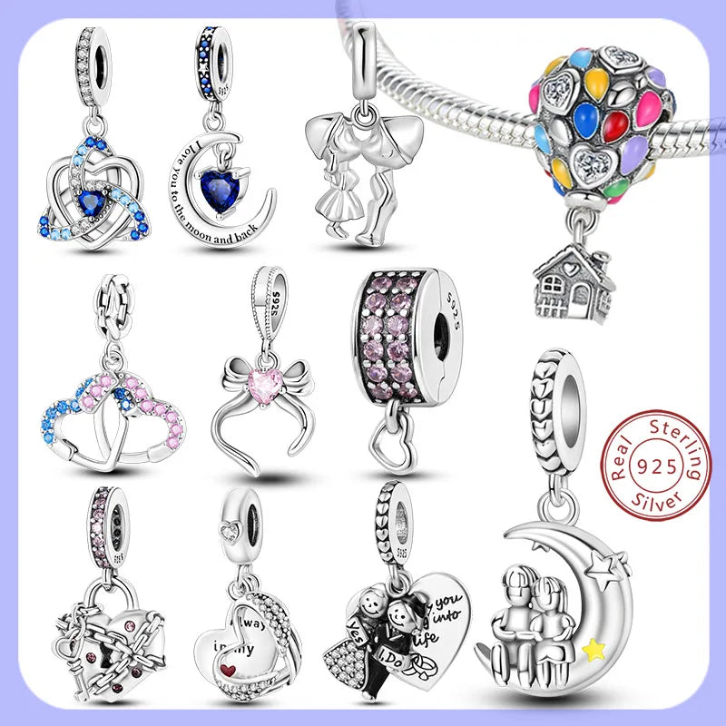 925 Sterling Silber Exquisite Anhänger Charms Rosa Herz Perle Charm Mädchen Schmuck Perlen DIY Geschenke für Frauen Armband Halskette