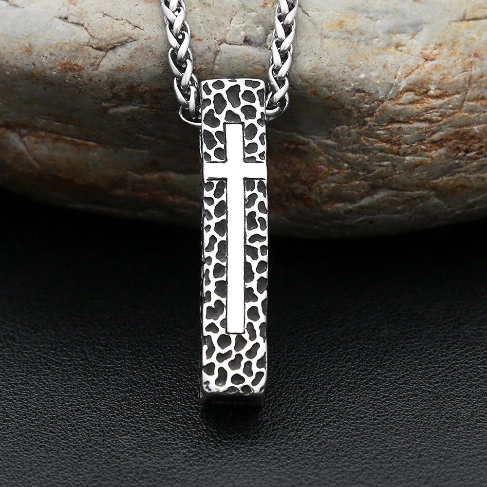 New Stainless Steel Rectangle Cross Pattern Pendant Necklaces For Men Women Fashion Simple Religions Amulet Jewelry Wholesale