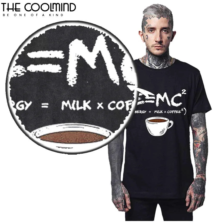 Camiseta COOLMIND 100% algodón con estampado de café para hombre, divertida camiseta de talla grande para hombre, camiseta de cuello redondo, camiseta de gran tamaño para hombre, camisetas