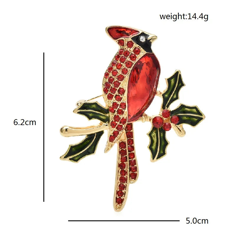 Wuli&baby Red Bird Brooches Good Luck Beauty Enamel Rhinestone Animal New Year Office Party Brooch Pin Gifts