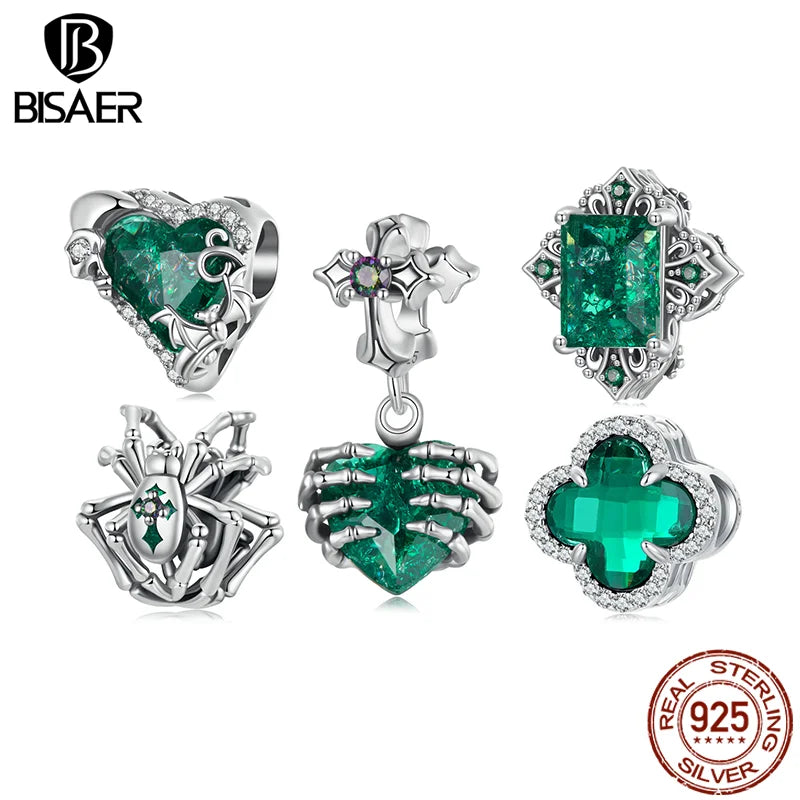 BISAER Pendentif en forme de cœur de crâne vintage en argent sterling 925 pour femme, breloque en forme d'araignée, bijoux fins, cadeau d'Halloween