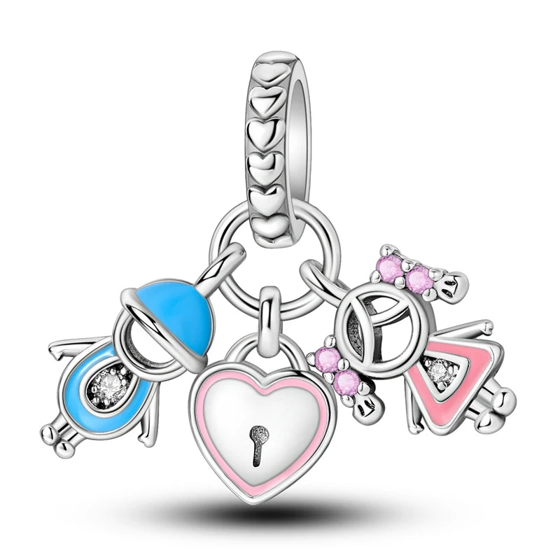 New 925 Sterling Silver Cross Love Clover Castle Elephant Beads Charms Fit Original Pandora Bracelets Women Jewelry DIY Gift