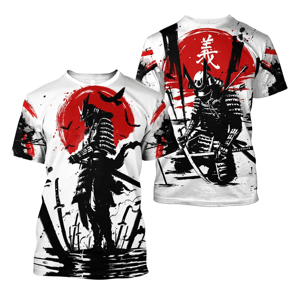 Sommer Vintage Japanisches Samurai T-Shirt Herren Baumwolle Casual Kurzarm Tops O-Ausschnitt Übergroße Herrenbekleidung Punk Streetwear 6xl