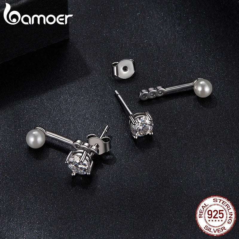 Boucles d'oreilles minimalistes BAMOER en perles de moissanite, boucles d'oreilles en argent sterling 925 avec diamants brillants créés en laboratoire, cadeau d'anniversaire et de Noël