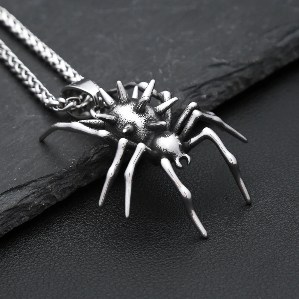 Gothic Vintage Stainless Steel Spider Pendant Fashion Punk Unique Animal Necklaces For Men Women Party Jewelry Halloween Gifts