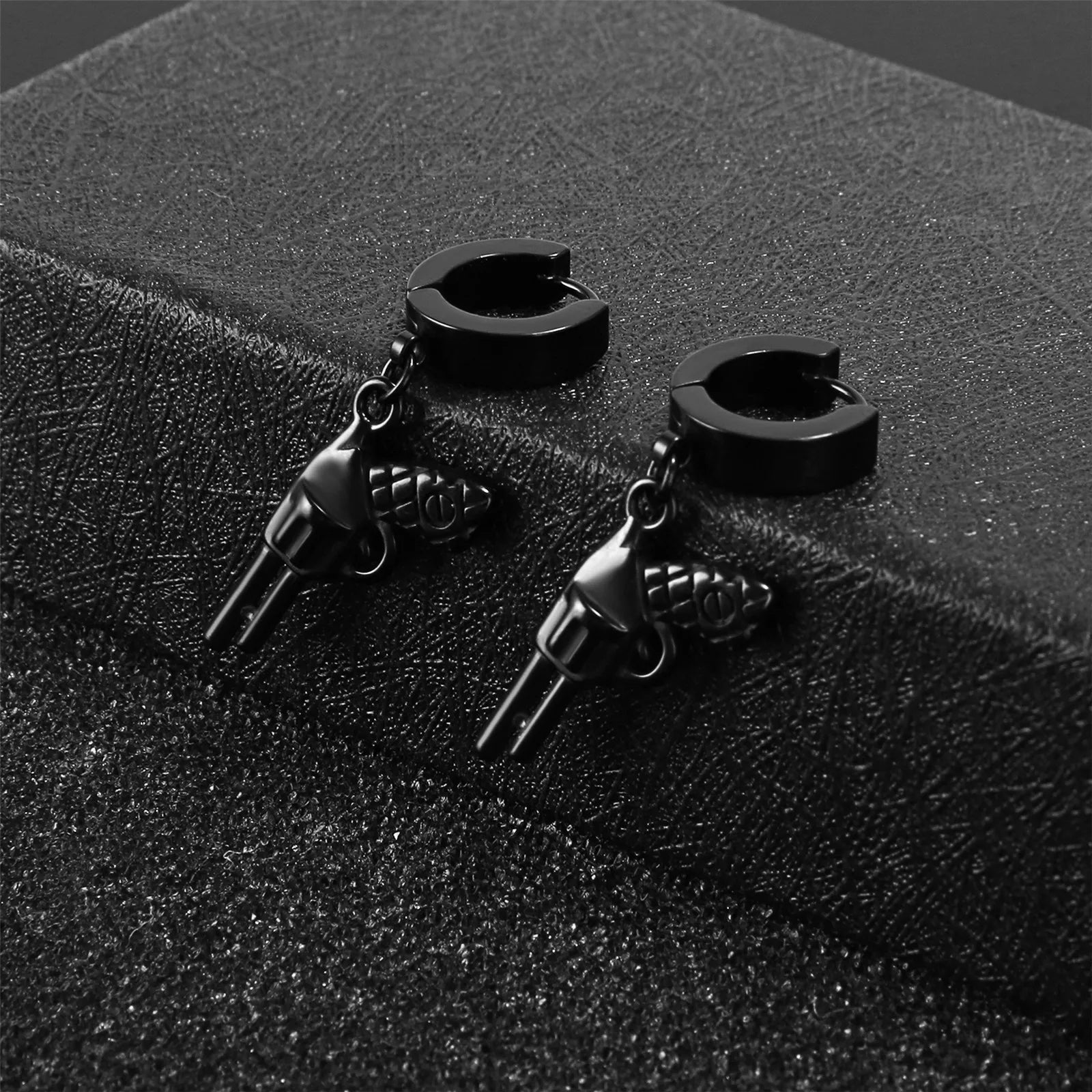 BONISKISS Punk Hip Hop Stainless Steel Unisex Earrings For Men Women Personality Pistol Earrings Jewelry Rock Jewellery Gift