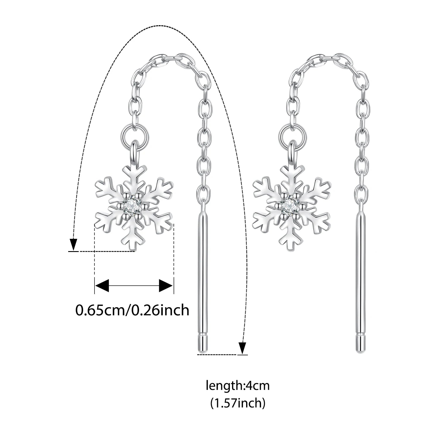 BISAER 925 Sterling Silver Snowflake Ear Threads Butterfly Star Four-leaf Clover Earrings Plated White Gold For Women Jewelry