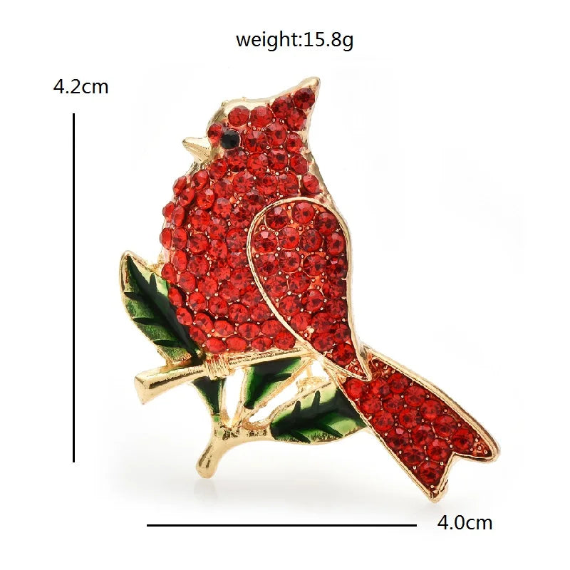 Wuli&baby Red Fat Bird Brooches For Women Unisex  Sparkling Rhinestone Beauty New Year Animal Party Office Brooch Pins Gifts