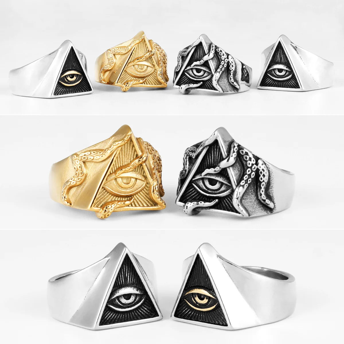 Freemason Illuminati Triangle Masonic Stainless Steel Mens Rings Punk for Male Boyfriend Biker Jewelry Creativity Gift Wholesale