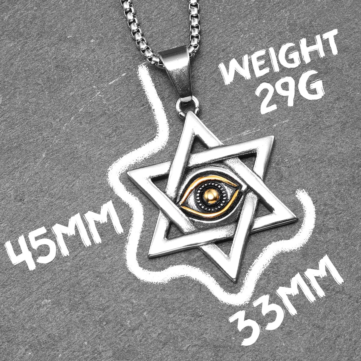 Eye of Light Pendant Six-pointed Star of David Necklace 316L Stainless Steel Men Chain Punk Rock for Male Jewelry Gift Wholesale