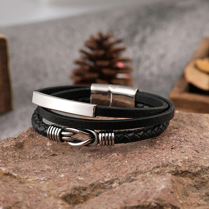 MKENDN Fashion Square Knot Bracelet Men Women Multilayer Braid Genuine Leather Bracelet Wth Stainless Steel Magnetic Buckle