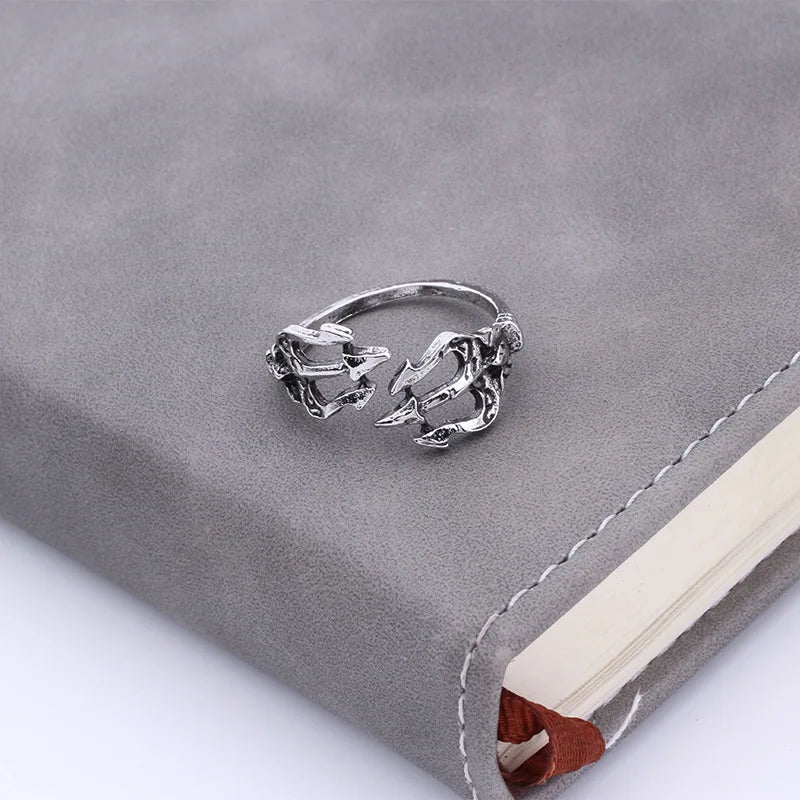 Men  trident ring retro nautical style personality open index finger alloy ring spot