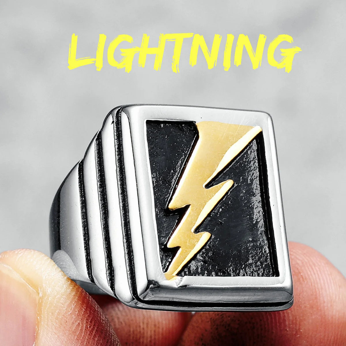 Golden Lightning Men Rings 316L Stainless Steel Simple Ring Punk Rock Party for Friend Couple Jewelry Best Gift Dropshipping