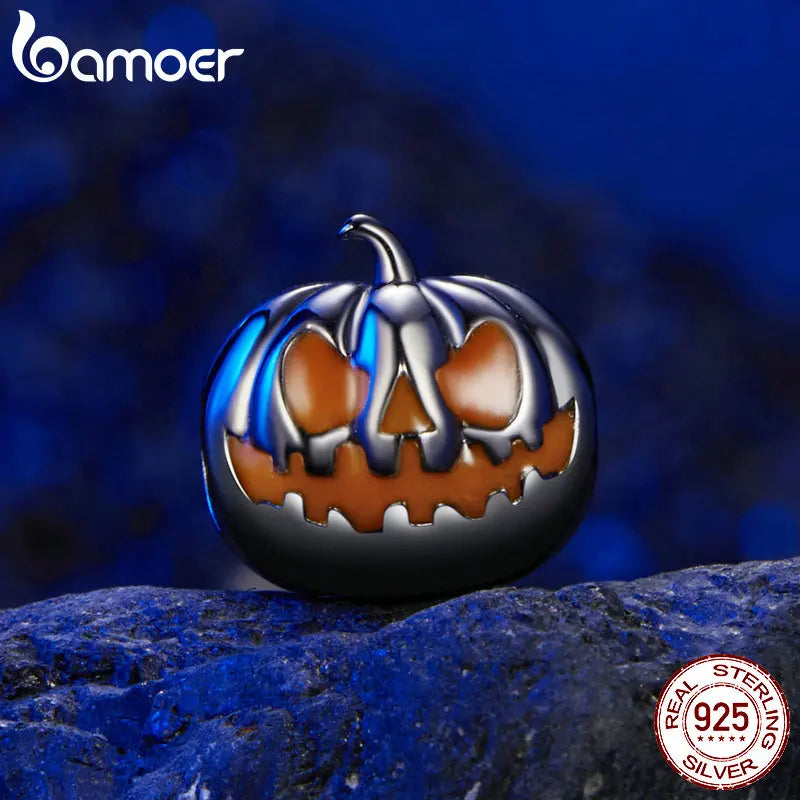 BAMOER Solid 925 Sterling Silver Pumpkin Lantern Charm Bead fit Original Bracelet & Necklaces Halloween Jewelry DIY bamoer Charm