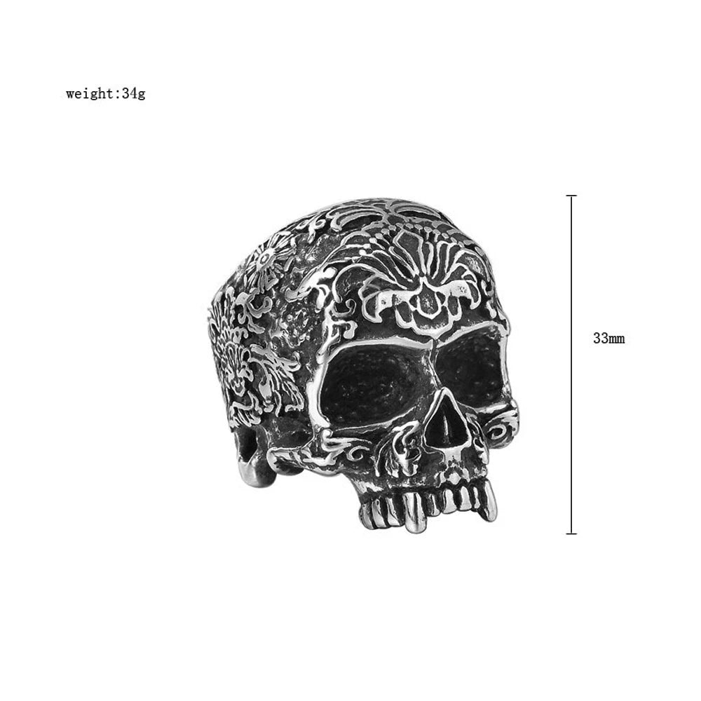 Gothic Flower Stamp Skull Ring For Men Punk 316l Stainless Steel Skull Ring Men And Women Devil Skull Biker Ring Wholesale