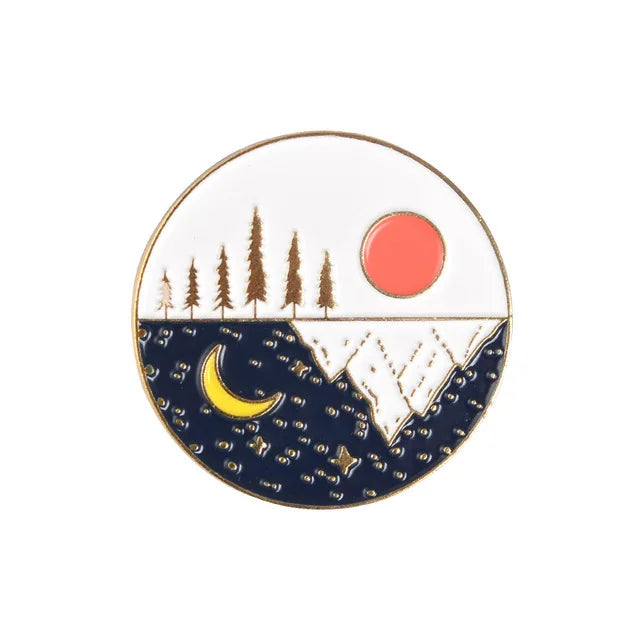 Outdoor Adventure Enamel Pin Wild Camping Hiking Mountain Starry Night Brooches Lapel Backpack Badge Jewelry Gifts For Friends