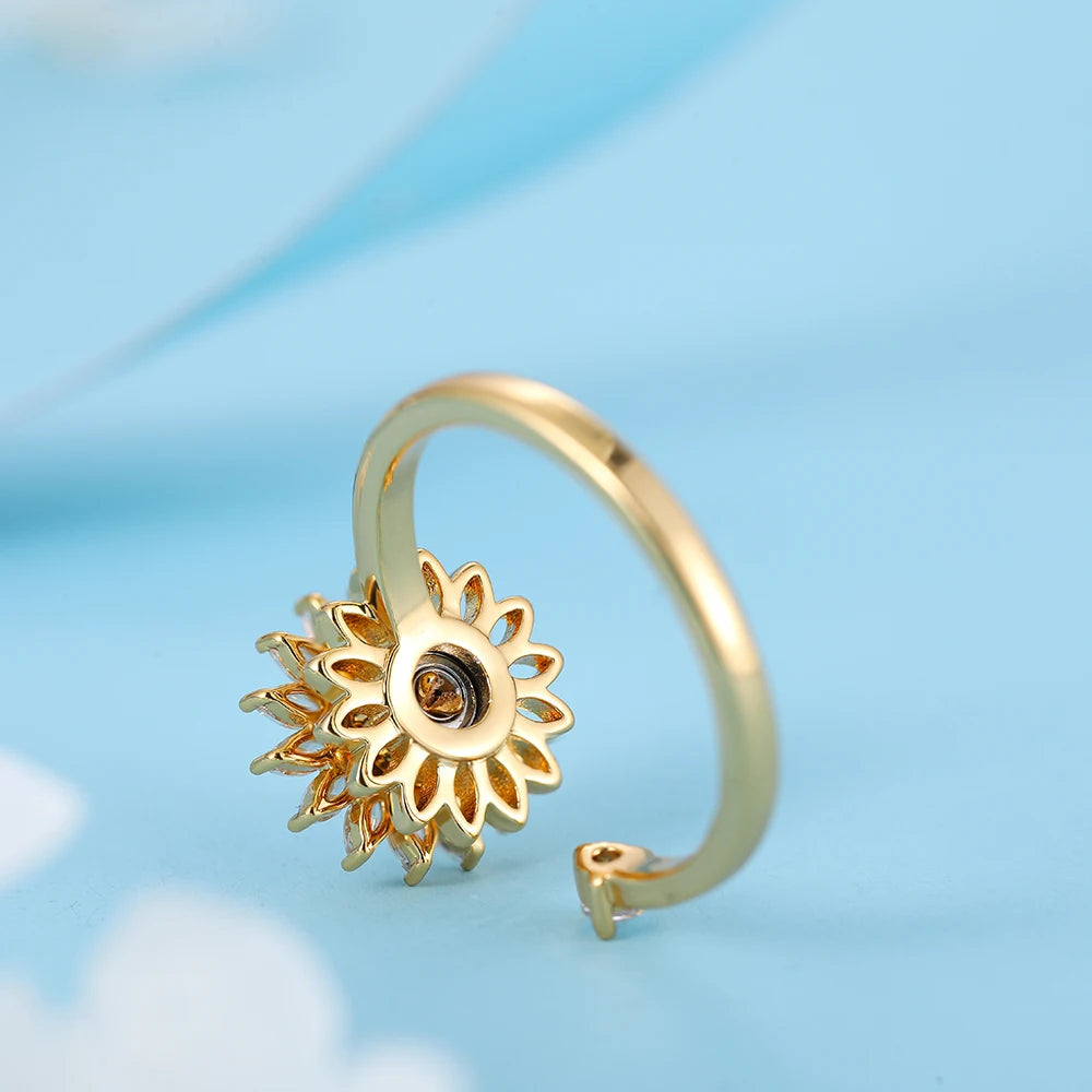 Anillos antiestrés y ansiedad para mujer, de acero inoxidable, chapados en oro, giratorios, con forma de sol, estrella, mal de ojo, girasol