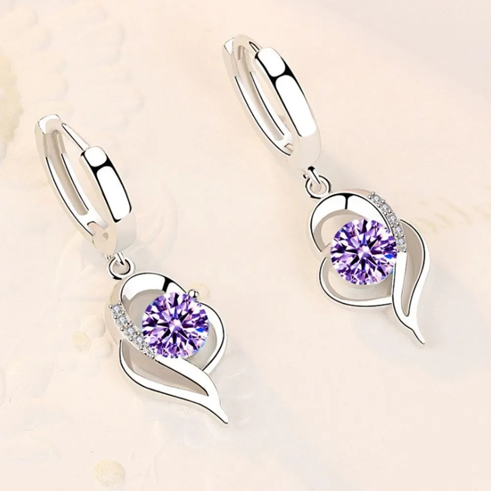 925 Sterling Silver New Woman Fashion Jewelry High Quality Blue Pink White Purple Crystal Zircon Hot Selling Earrings