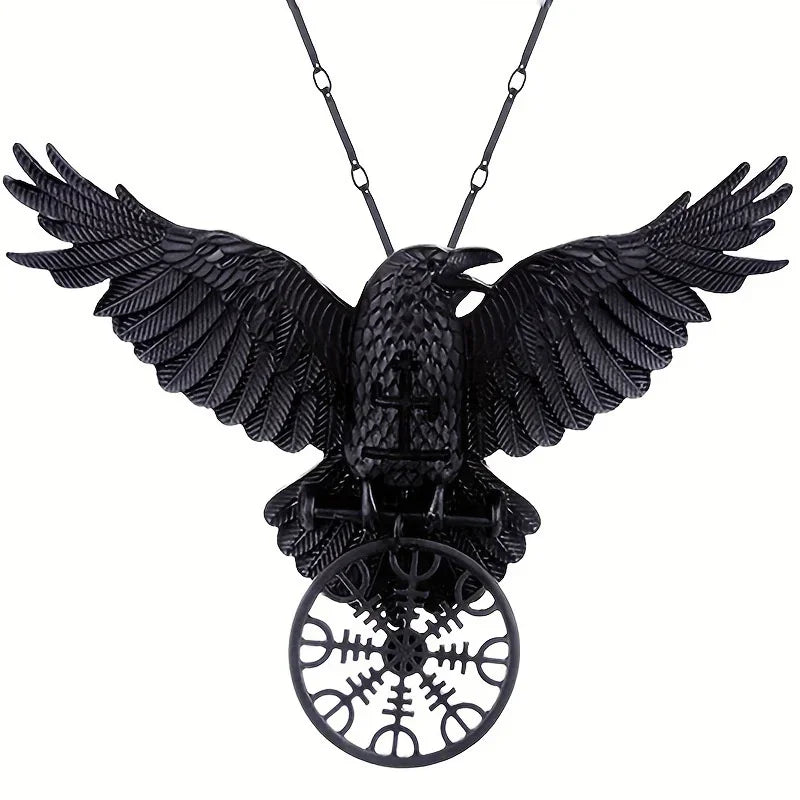 Retro Viking Odin Raven Compass Rune Pendant Necklace Men Women Hip Hop Punk Jewelry