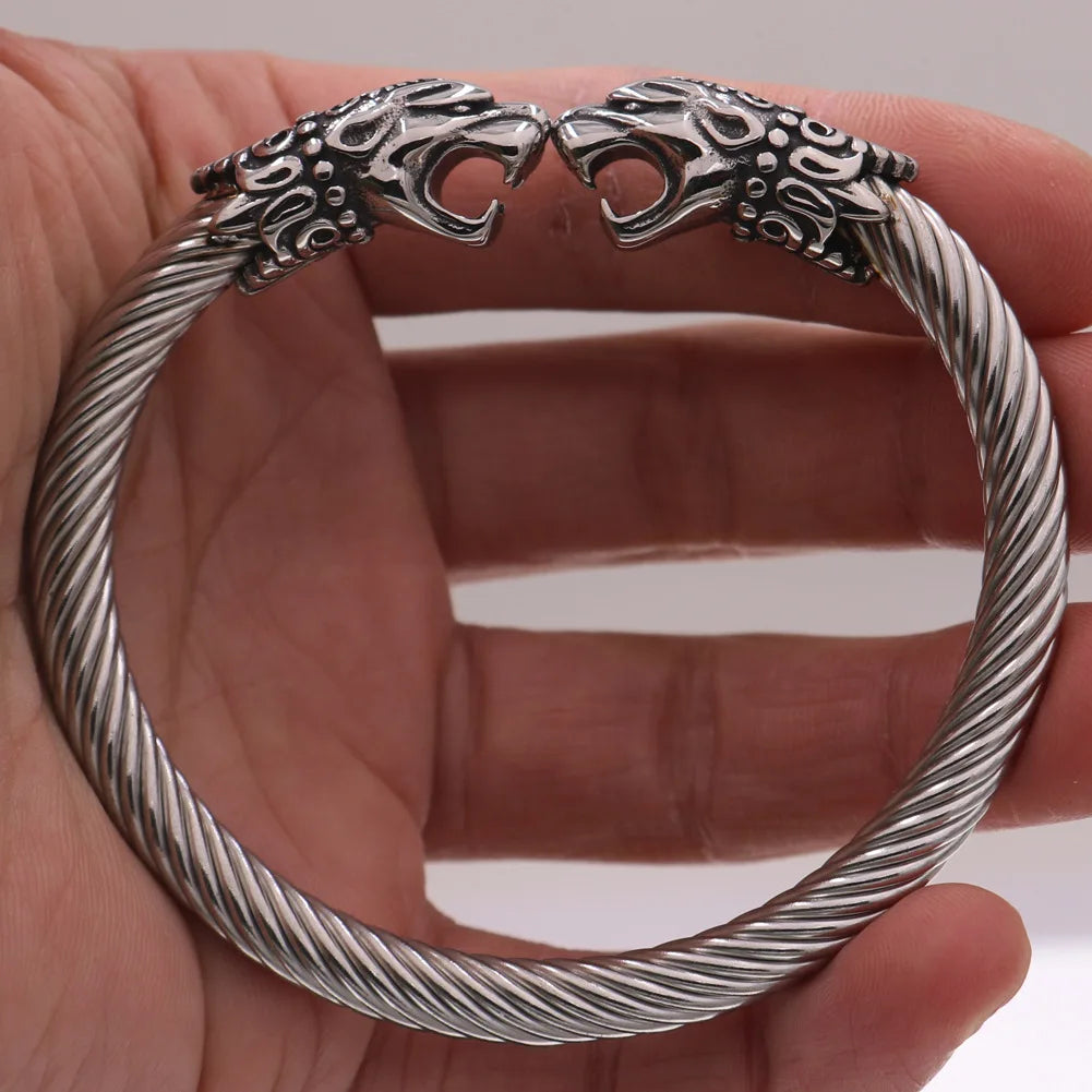 Norse viking odin wolf Scandinavian stainlesss steel viking wolf bangle viking cuff bracelet amulet bracelet for men