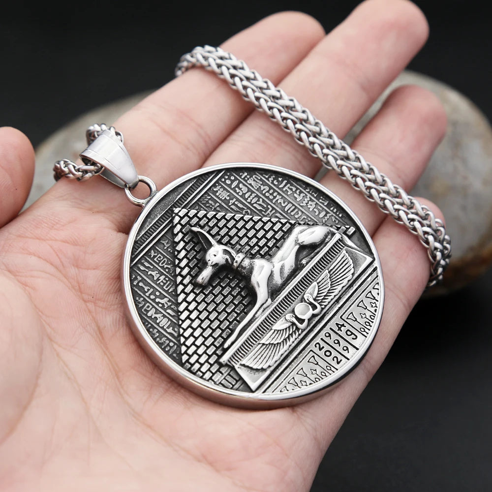 New Vintage Ancient Egyptian God Of Death Anubis Pendant Necklace Men's Stainless Steel Mythology Biker Jewelry Dropshipping