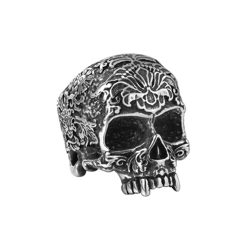 Gothic Flower Stamp Skull Ring For Men Punk 316l Stainless Steel Skull Ring Men And Women Devil Skull Biker Ring Wholesale