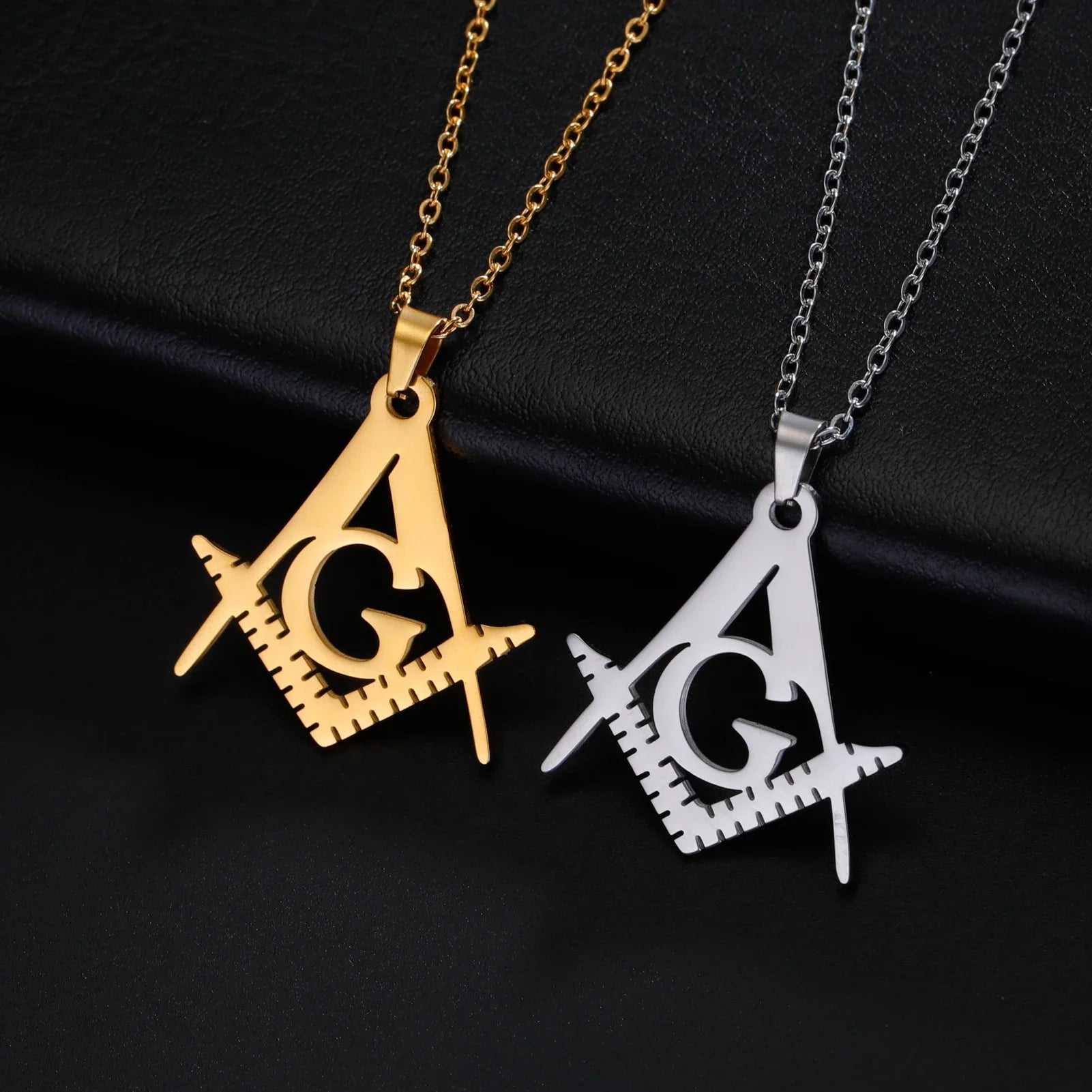 Dreamtimes Masonic Necklace for Men Stainless Steel Freemason Compass Ruler Symbol Pendant Punk Free-mason Jewelry Anniversary