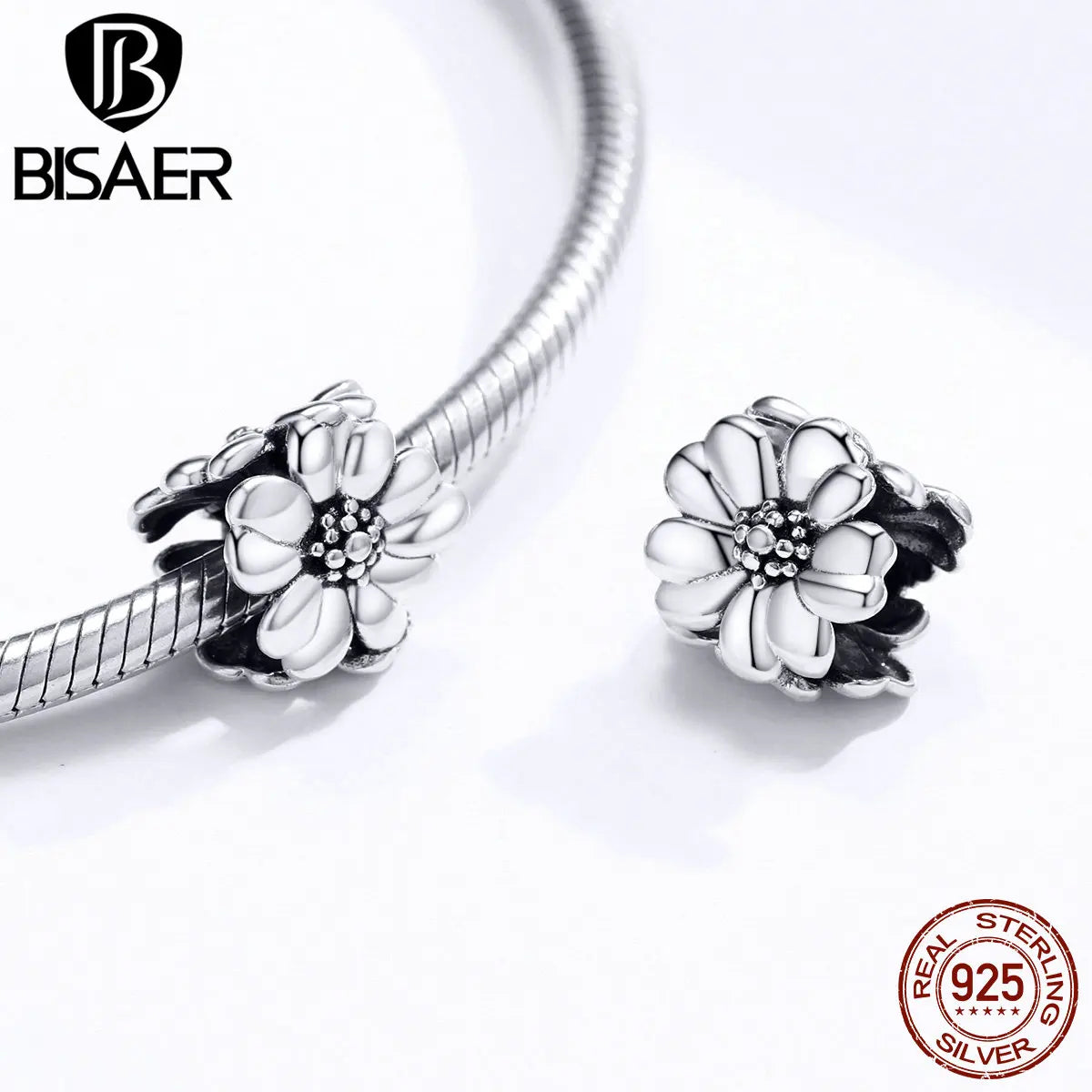 BISAER 925 Sterling Silber Charms Vintage Blume Lotus Daisy Rose Perlen Reinheit Anhänger Fit DIY Armband Halskette Edlen Schmuck