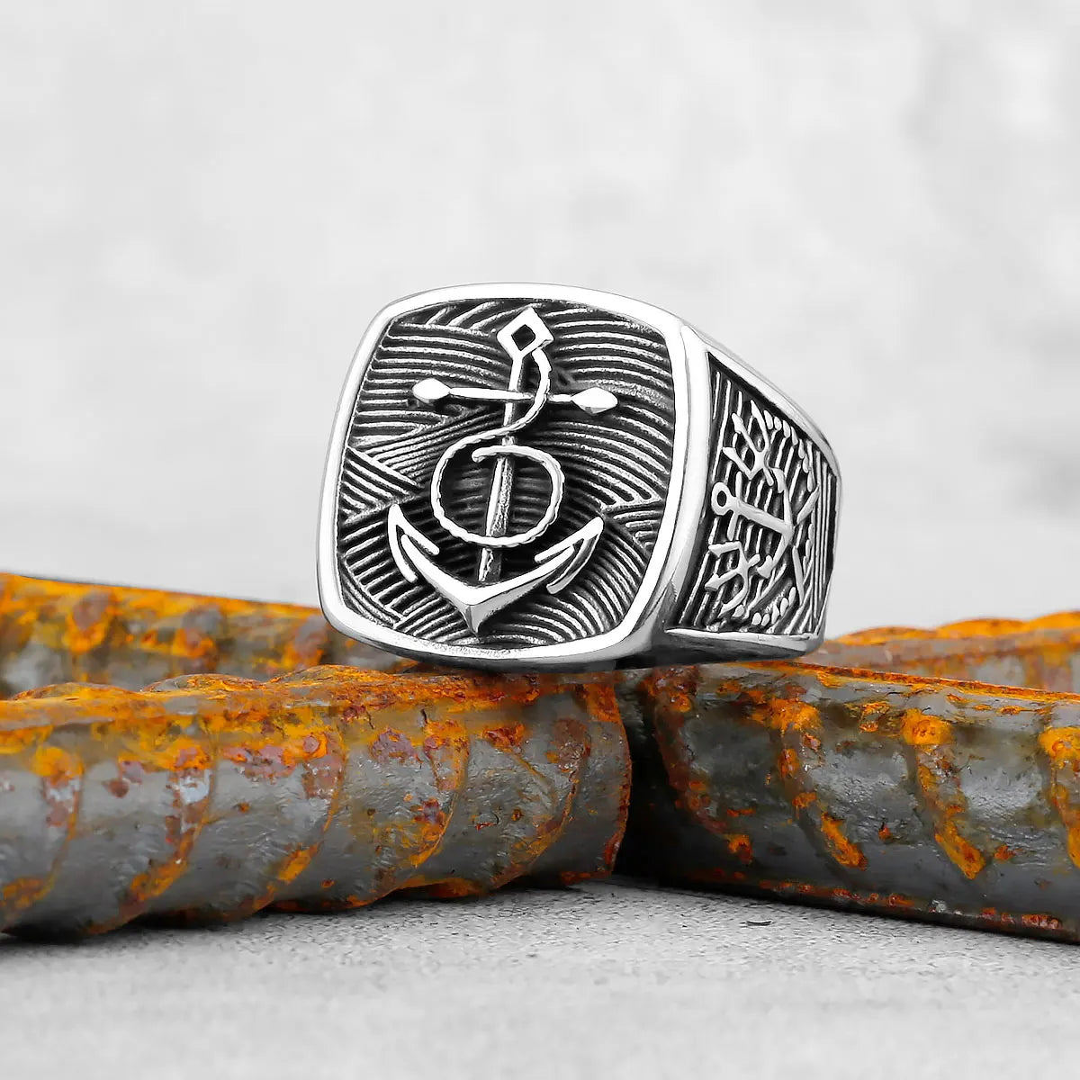 Viking Stainless Steel Ring Anchor Compass Tree of Life Nordic Viking Rune Wolf Men and Women Ring Jewelry for Boyfriend as Gift