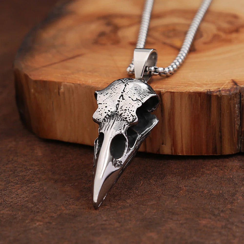 Punk Vintage Viking Crow Kopf Vogel Schädel Anhänger Für Männer Jungen Edelstahl Nordic Viking Tier Halskette Mode Schmuck Geschenk