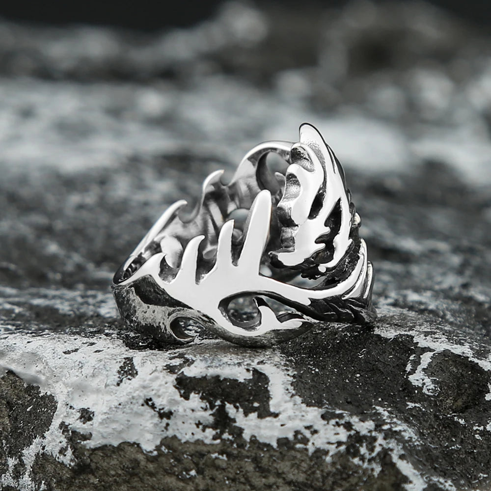 Fashion Punk Stainless Steel Fire Dragon Rings For Men Women Hip Hop Biker Vintage Vikings Animal Ring Amulet Jewelry Wholesale