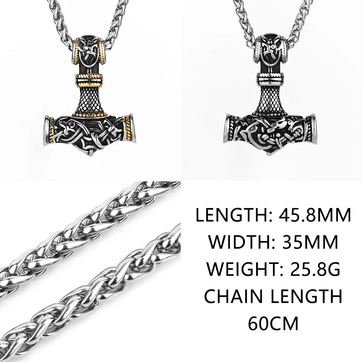 Viking Thor's Hammer Vintage Personality Necklace Stainless Steel Vegvisir Anchor Pendant Necklace Men's Amulet Jewelry Gift